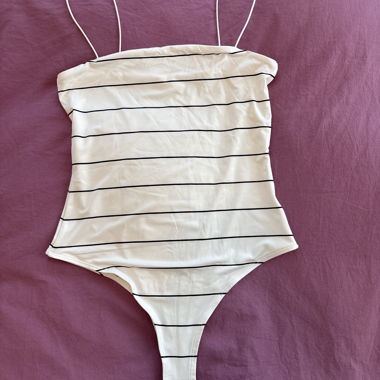 Striped bodysuit with spaghetti straps