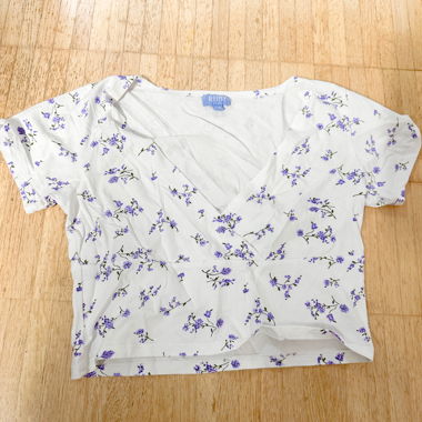 V-Neck Top Blue Flowerprint
