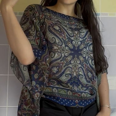 Blaues Boho-T-Shirt