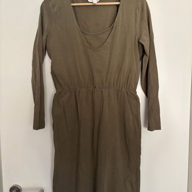 Robe longue manche verte olive pour allaitement, courte M