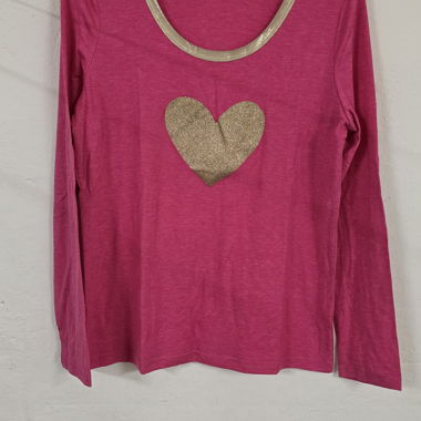 (016) T-shirt manches longues rose avec cœur