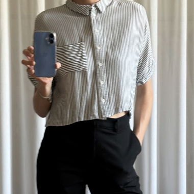 Topshop Striped Crop Shirt, 36
