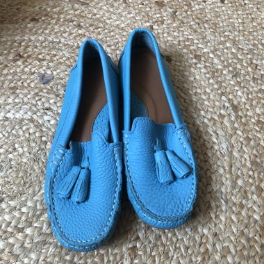 Blue leather loafers