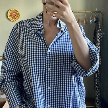 Camicia Unisex Bianco e Blu in Cotone