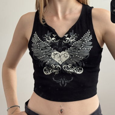 Schwarzes Crop-Top mit Print