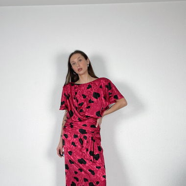 Vintage 80s pink & black heart print dress 