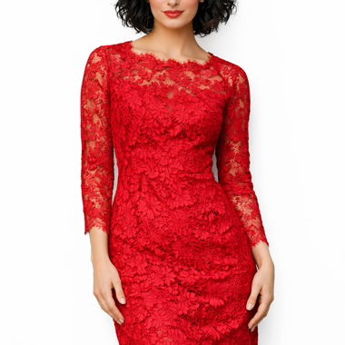 Rotes Spitzen-Cocktailkleid mit Blumenmuster