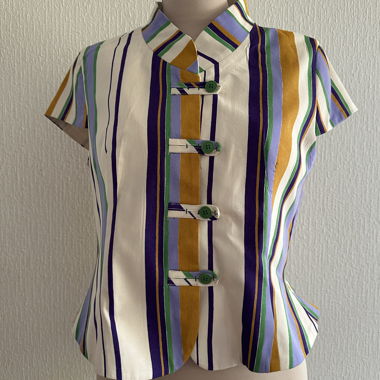 Blazer mit Streifen, kurze Ärmel und Knopfleiste