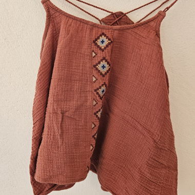 Embroidered Rust-Red Cami Top