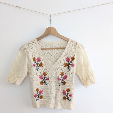 Bohobluse mit Stickerei Gr. XS 