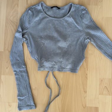 Grey Tie-Front Crop Top
