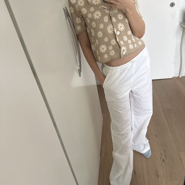White pants flower cut outs