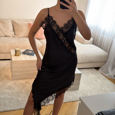 Black Satin Lace Dress