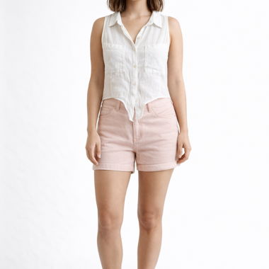 Weisse ärmellose Bluse mit Knöpfen