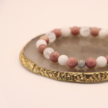 Jade-Bergkristall-Rhodonit Armband 