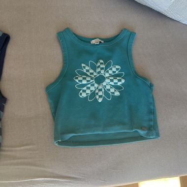 Turquoise Graphic Flower Crop Top
