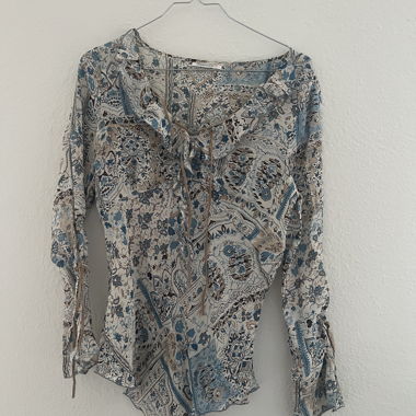 Patterned Chiffon Blouse with Ties