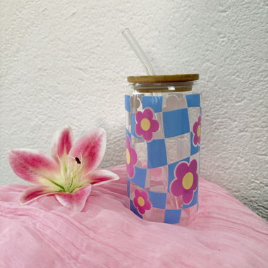 Glas aus transparentem Glas Checkered Floral