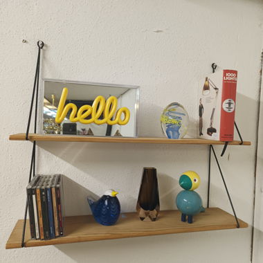 Vintage hanging shelf with 2 wooden shelves