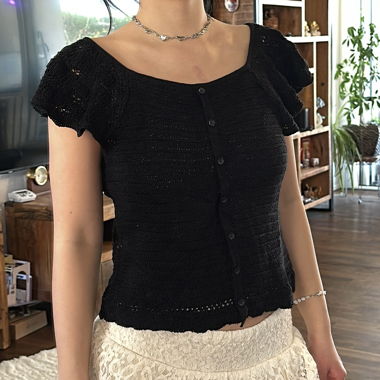 japanese vintage: black crochet top
