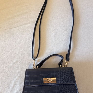 Dark Blue Croc-Effect Shoulder Bag