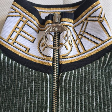 KYE ribbed zip sweater with patterned collar