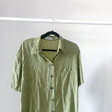 vintage grün gestreifte Seidenbluse