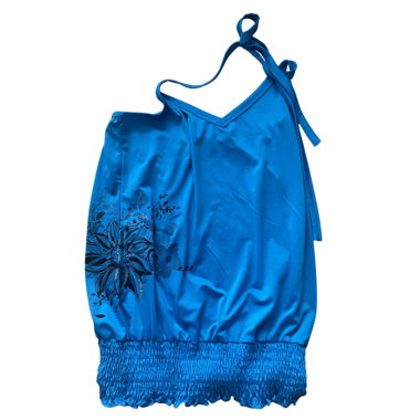 Haut à fleurs vintage Y2K à encolure cœur bleu S