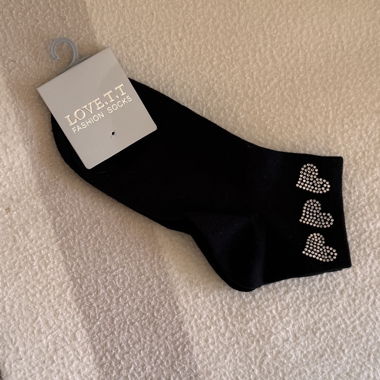 Black Socks with Rhinestone Hearts