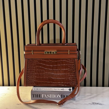 KELLY STYLE HANDBAG IN COGNAC LEATHER IMITATION
