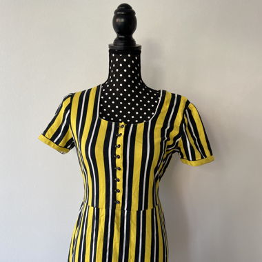 2000s Vintage dress with stripes black yellow