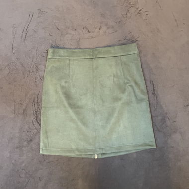 Green Suede-Look Mini Skirt with Front Zip & Belt