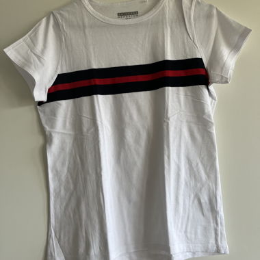 White T-shirt with blue and red stripe