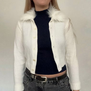 strickjacke mit faux-fur kragen