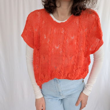 Oranger Sommerpullover Gr. M luftig Lochmuster