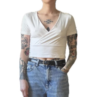 White cropped wrap short sleeve top