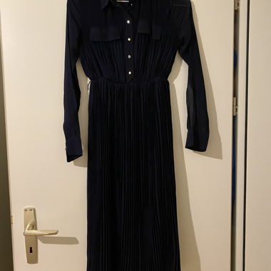 Elegant dark blue pleated shirt-dress