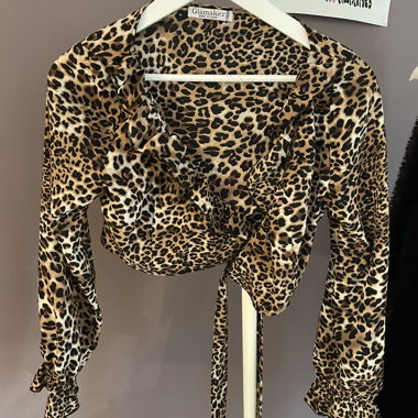 leopard print satin wrap top