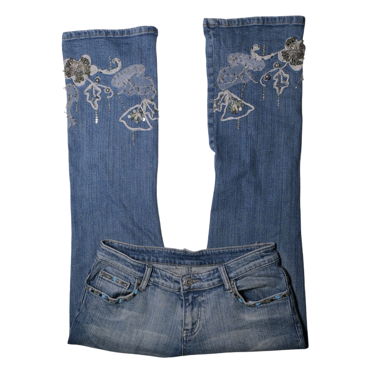 Y2K bestickte und mit Perlen verzierte Cropped-Flare-Jeans