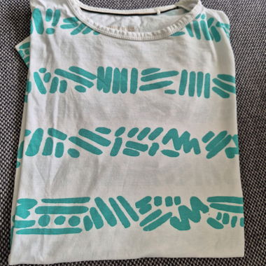 White T-Shirt with Turquoise Pattern