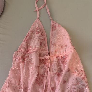 Ibiza Style Pailetten Top rosa