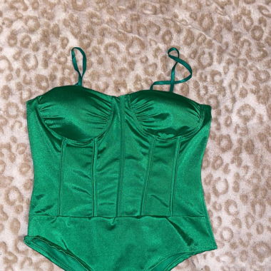 Glossy green corset bodysuit