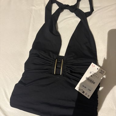 Black Neckholder Top with Golden Detail