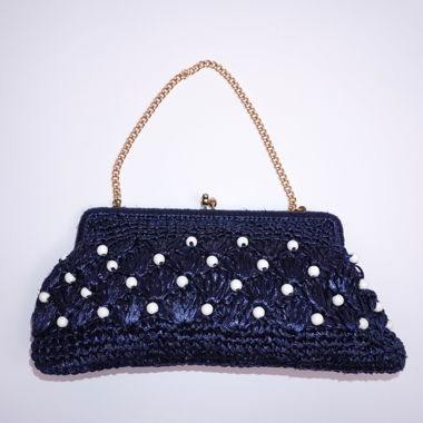 Clutch vintage blu navy con perline