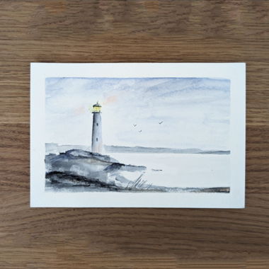Aquarelle originale – Phare en bord de mer