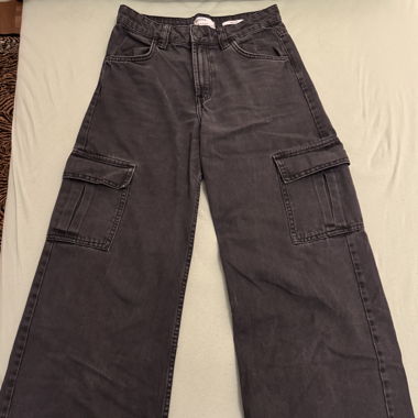 Wide Leg Cargo Pants dark grey with Side Pockets