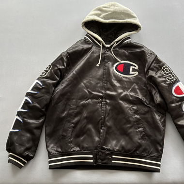 Supreme Champion Hooded Satin Varsity Jacket Black