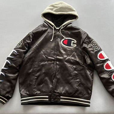 Supreme Champion Hooded Satin Varsity Jacket Black