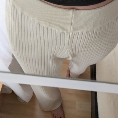 Collant côtelé en maille crème