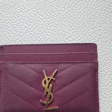 YSL Saint Laurent Card Holder Pink Grained Leather